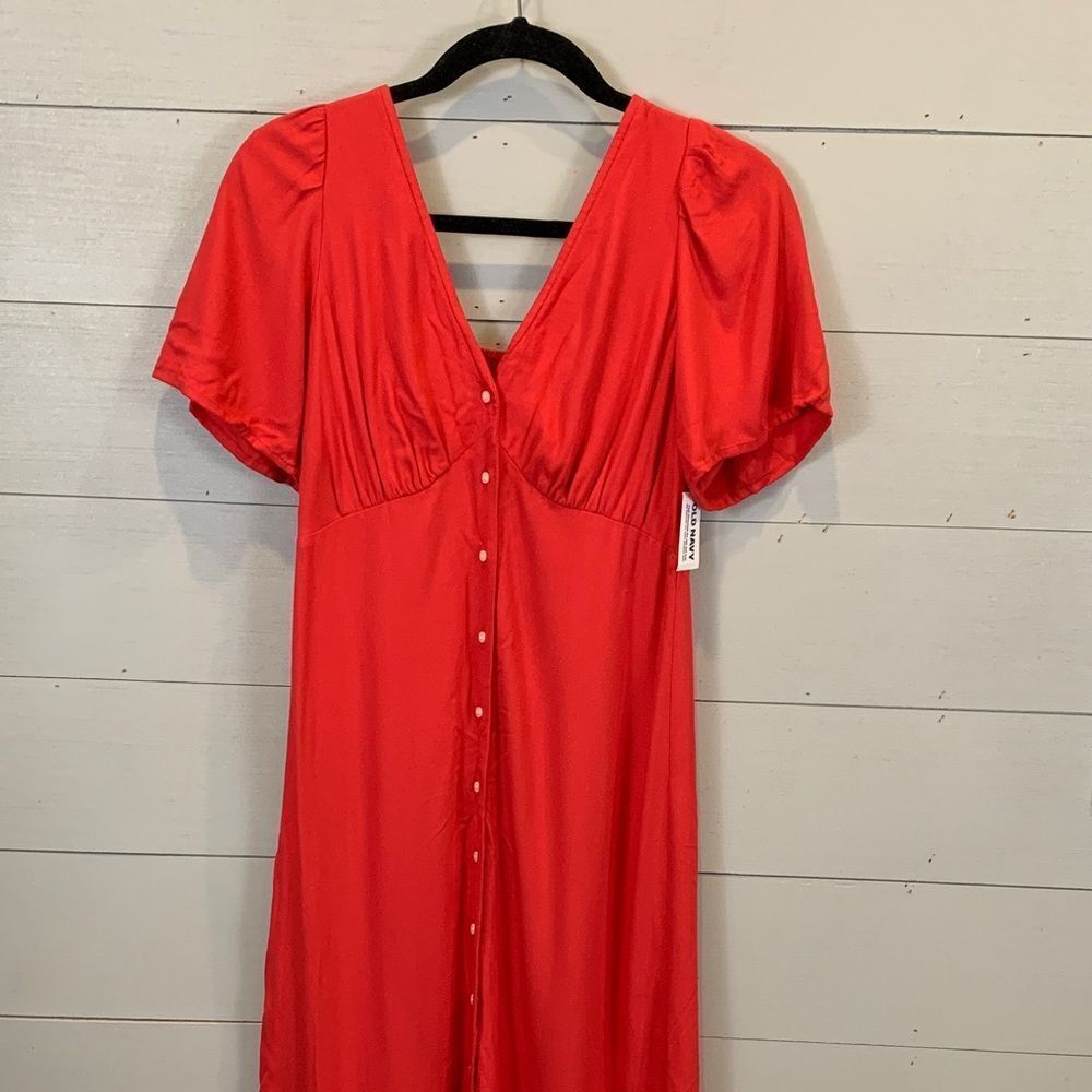 Old Navy NWT Red V-Neck Dress button down size XS